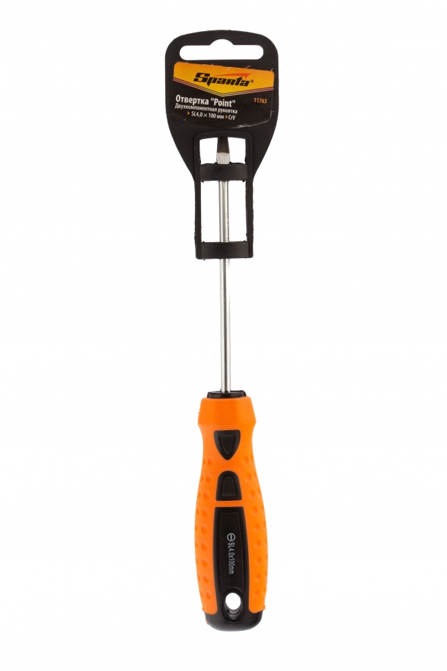 Отвертка "Point", SL4 х 100 мм, CrV, двухкомпонентная рукоятка Sparta (11763)
