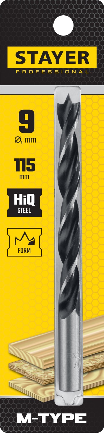 STAYER M-type, 9.0 x 115/90 мм, М-образная заточка, спиральное сверло по дереву (2942-115-09)
