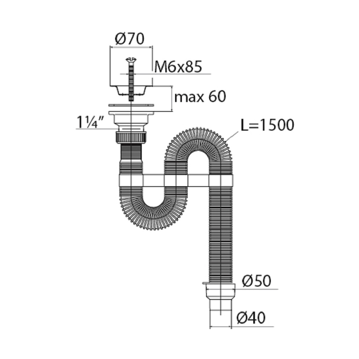 Сифон гофр. "vir" с нерж. чашкой 70 мм удлин. с усиленным хомутом жесткости (1/12) "вирпласт"