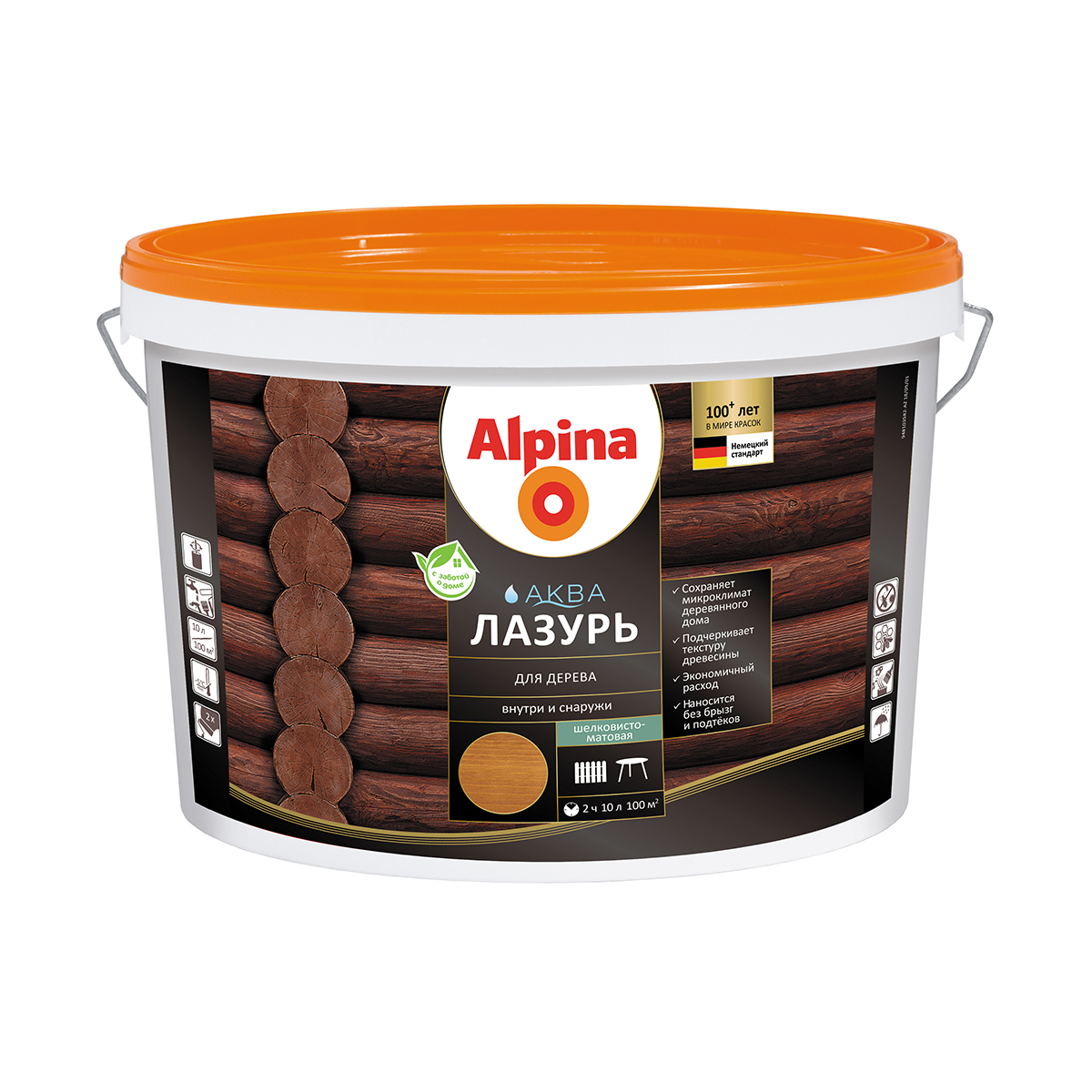 Лазурь деревозащитная "аква" тик 10 л (1) "alpina"