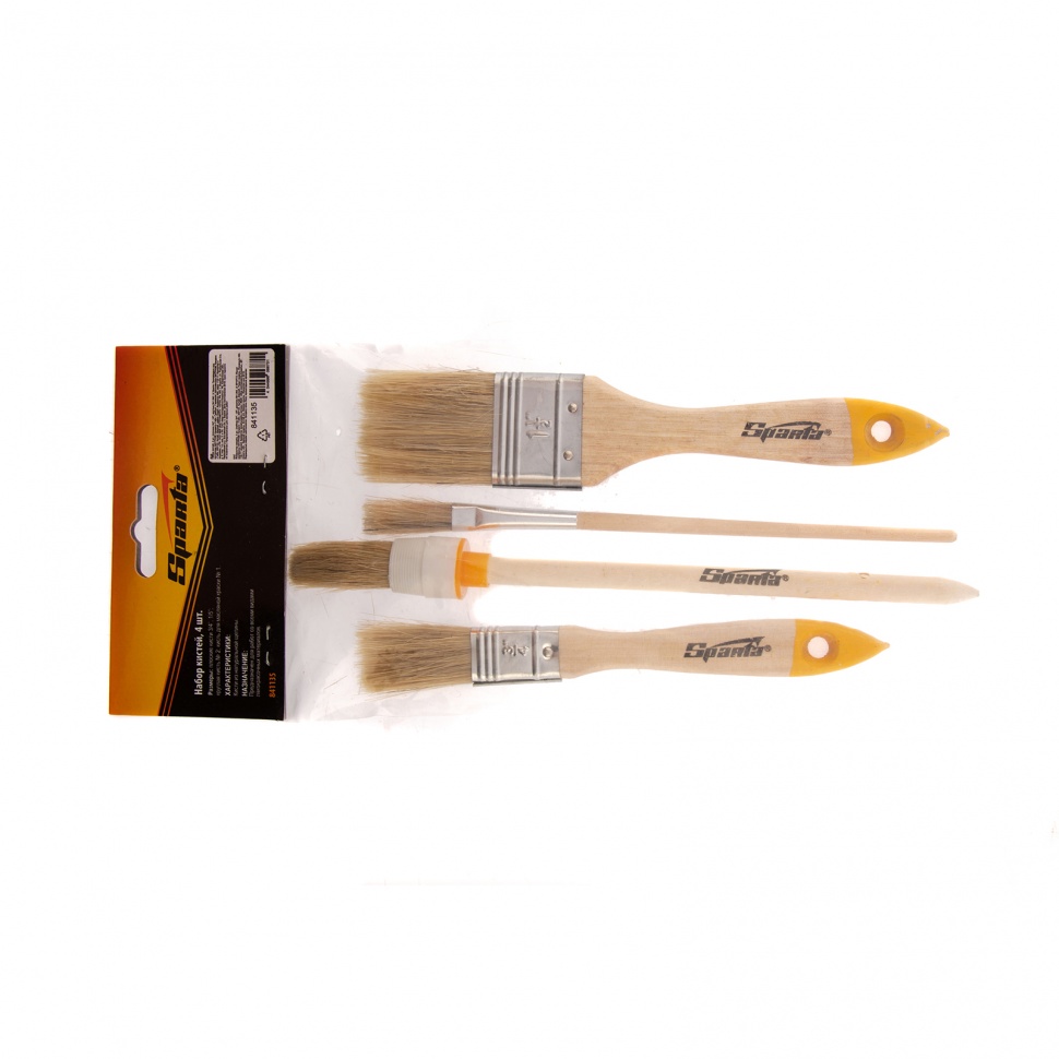 Набор кистей, 4 шт, плоские 3/4", 1/5"; круглые №1, №2 Sparta (841135)