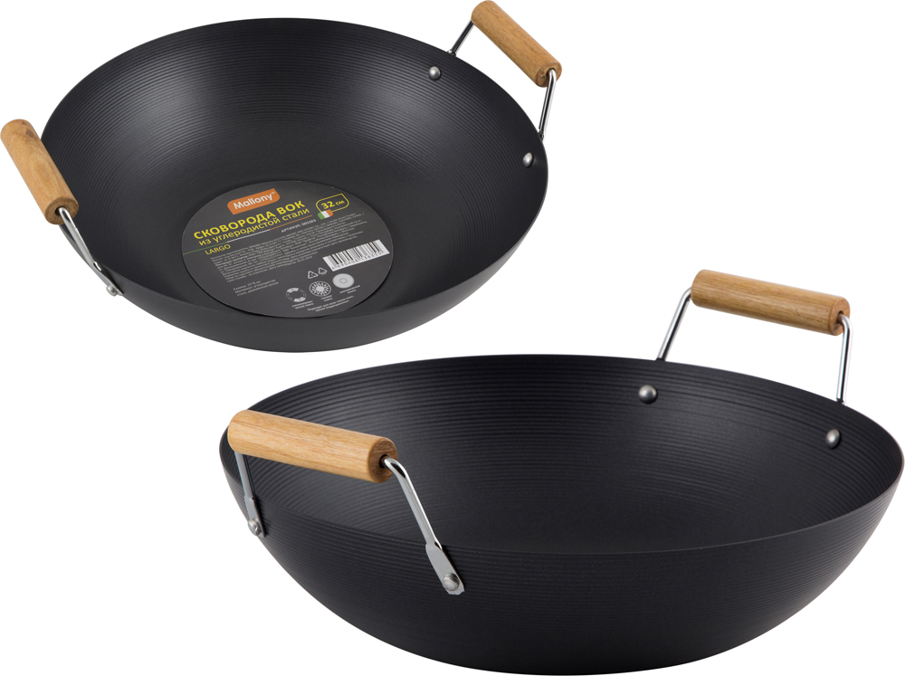 Сковорода-вок "largo" 32 см углеродистая сталь (1/12) "mallony"