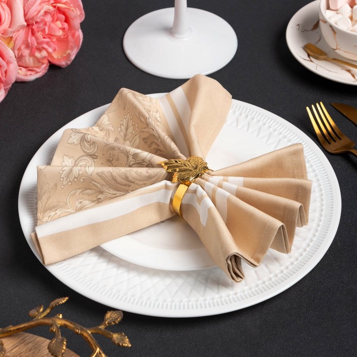 Салфетки столовые "этель" leave fall 46*46 см набор 4 шт. с декорат. кольцами (1/12) 7581158