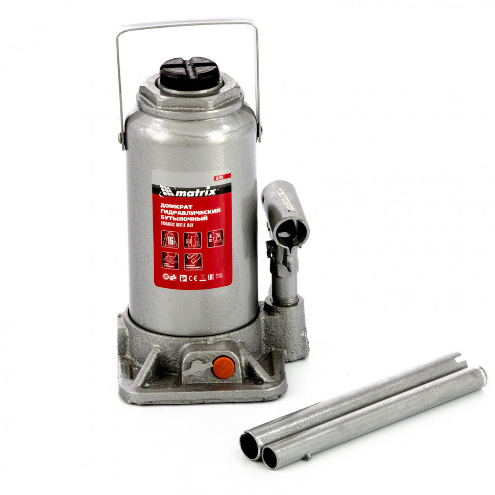 Домкрат гидравлический бутылочный, 16 т, h подъема 230-460 мм Matrix (50769)