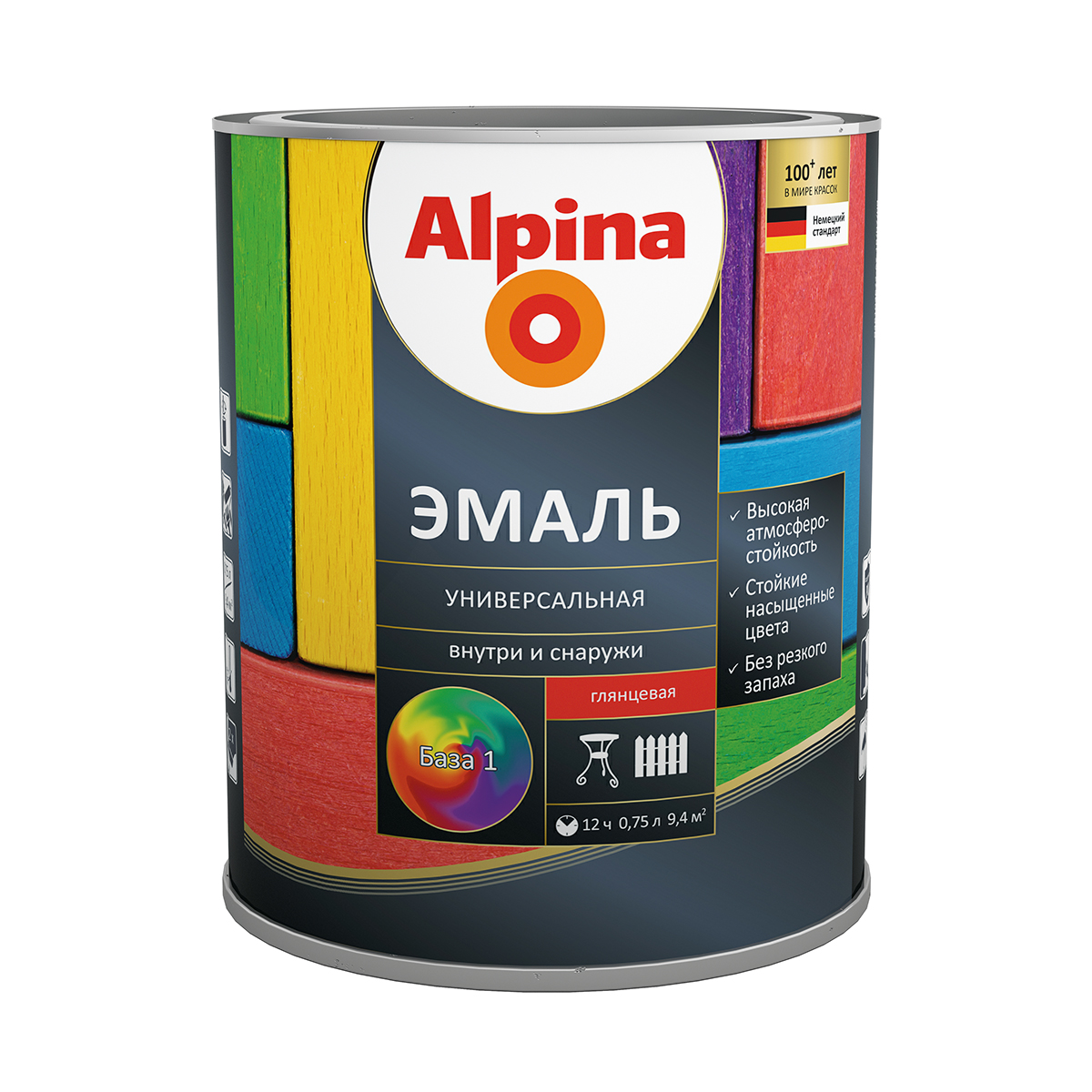 Эмаль алкидная универс. глянцевая база 1 (белая) 0,75 л (1/6) "alpina"