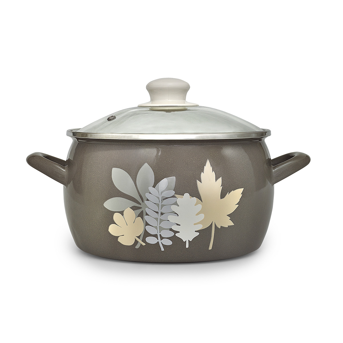 Кастрюля эмалиров. "осенняя соната" 3,3 л, 18 см стекл. крышка (1/6) "metrot"