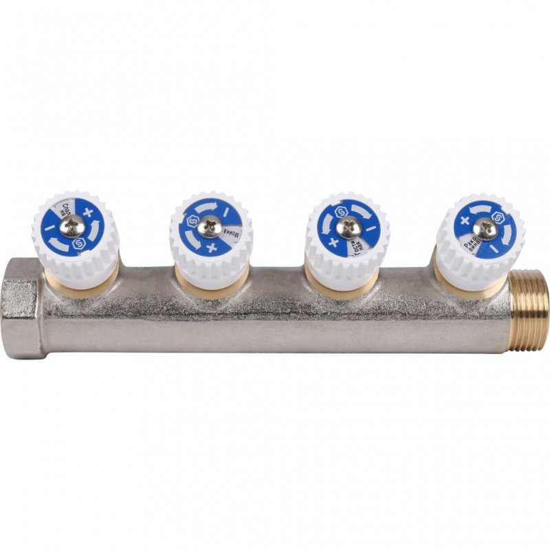 Коллектор 3/4" STOUT с вентилями на 4 выхода 1/2"