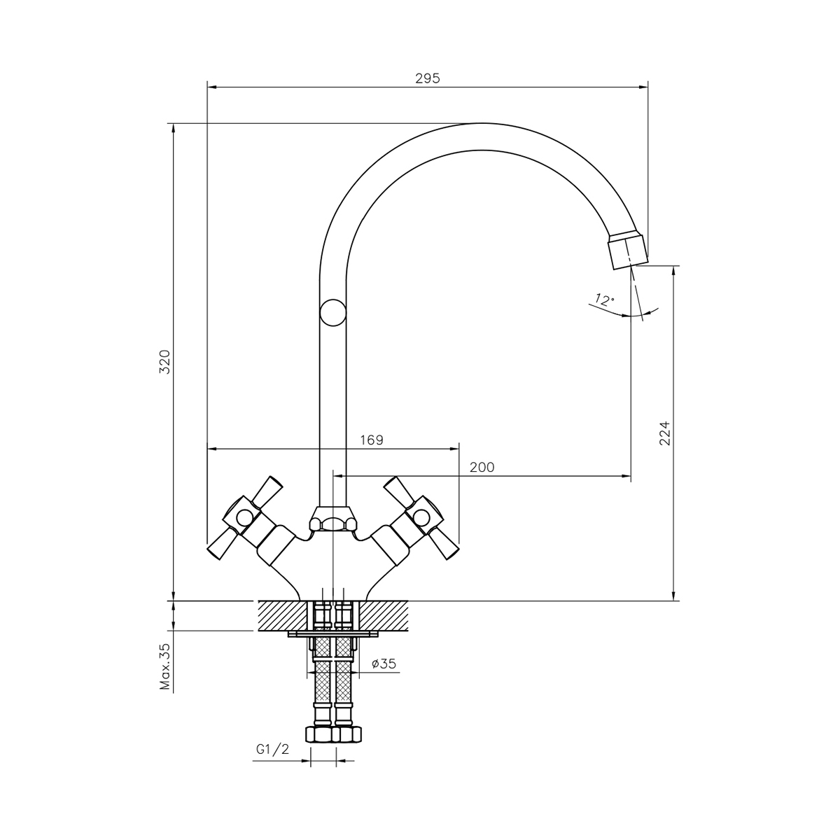 Смеситель для кухни dr51028-white двухвентильный. поворотн. излив (белый/хром) (1/12) "decoroom"