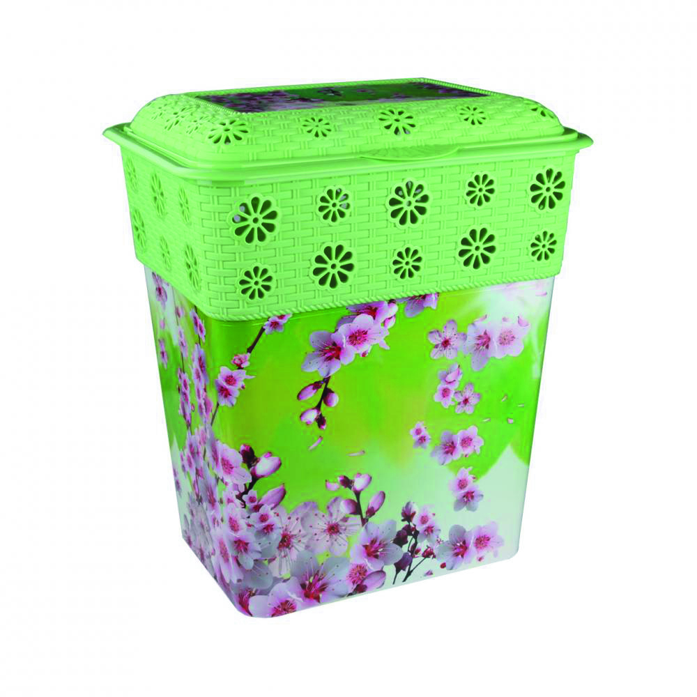 Корзина универс. с крышкой "сакура" 60 л прямоуг. (зелен.) (6) "альтернатива" м3485