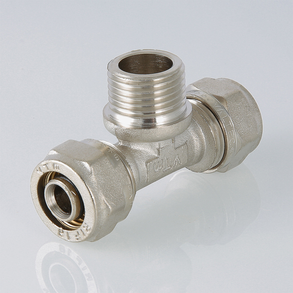 Тройник с переходом на наружную резьбу 16 мм х 1/2" VALTEC