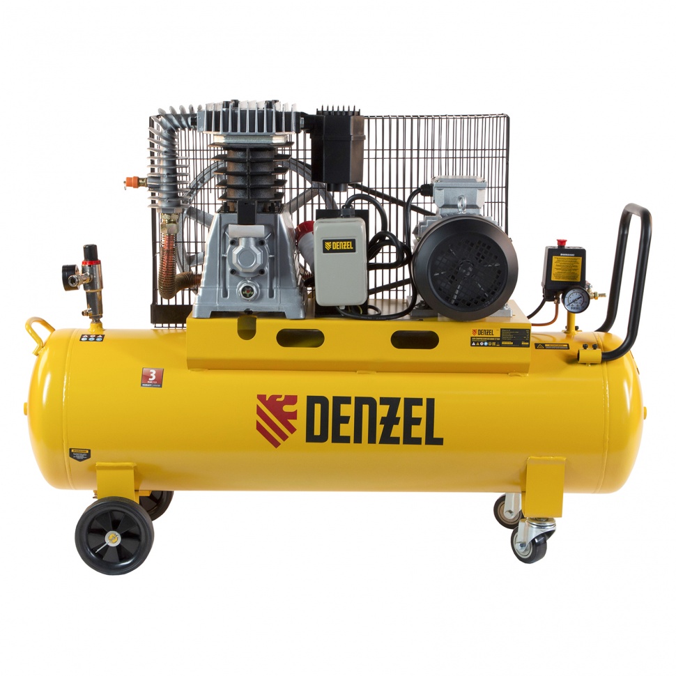 Компрессор воздушный, ременный привод BCI4000-T/100, 4.0 кВт, 100 литров, 690 л/мин Denzel (58123)