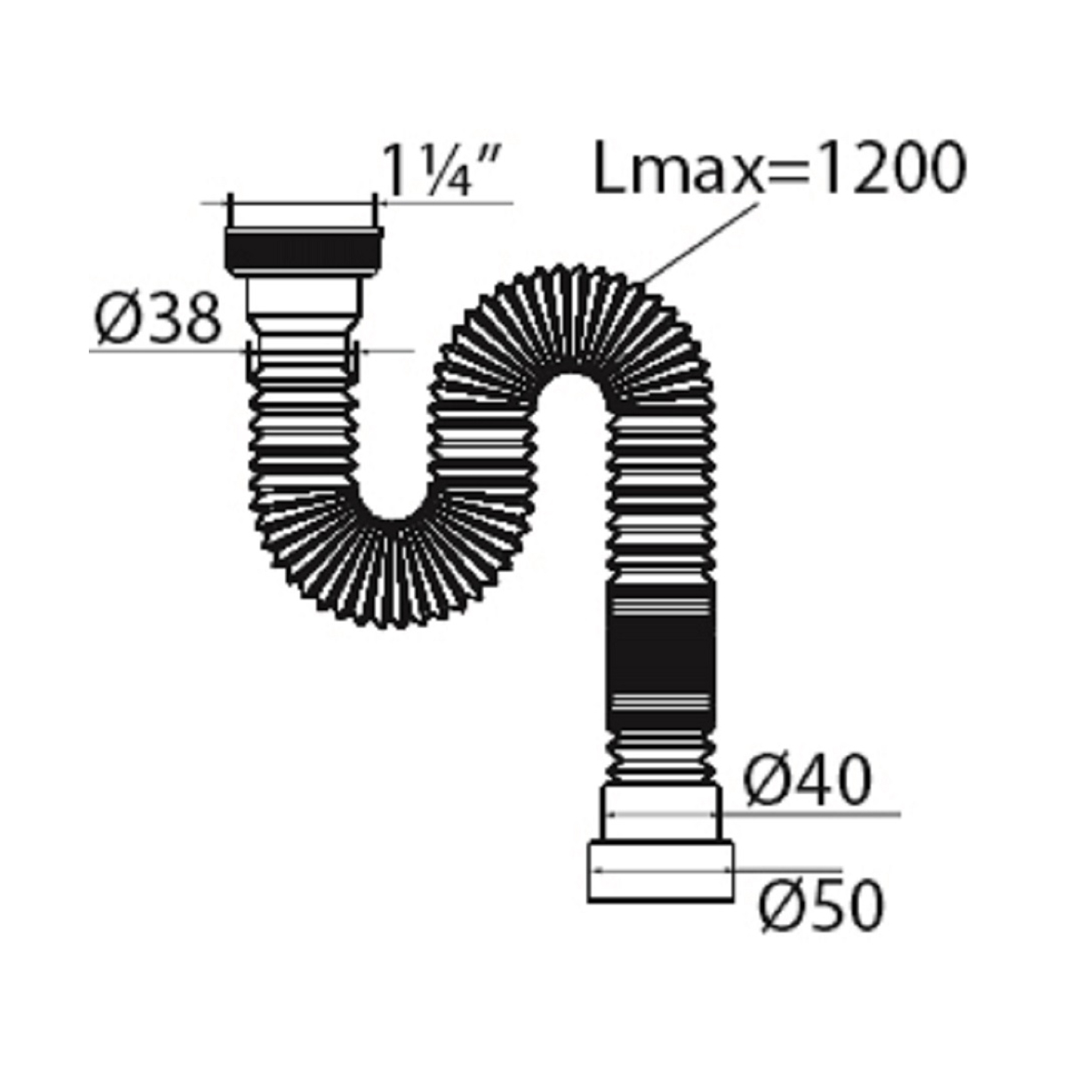 Сифон гофр. "элит мини" без выпуска 1 1/4 х 40/50 мм удлин.с хомутом жесткости (1/80) "вирпласт"