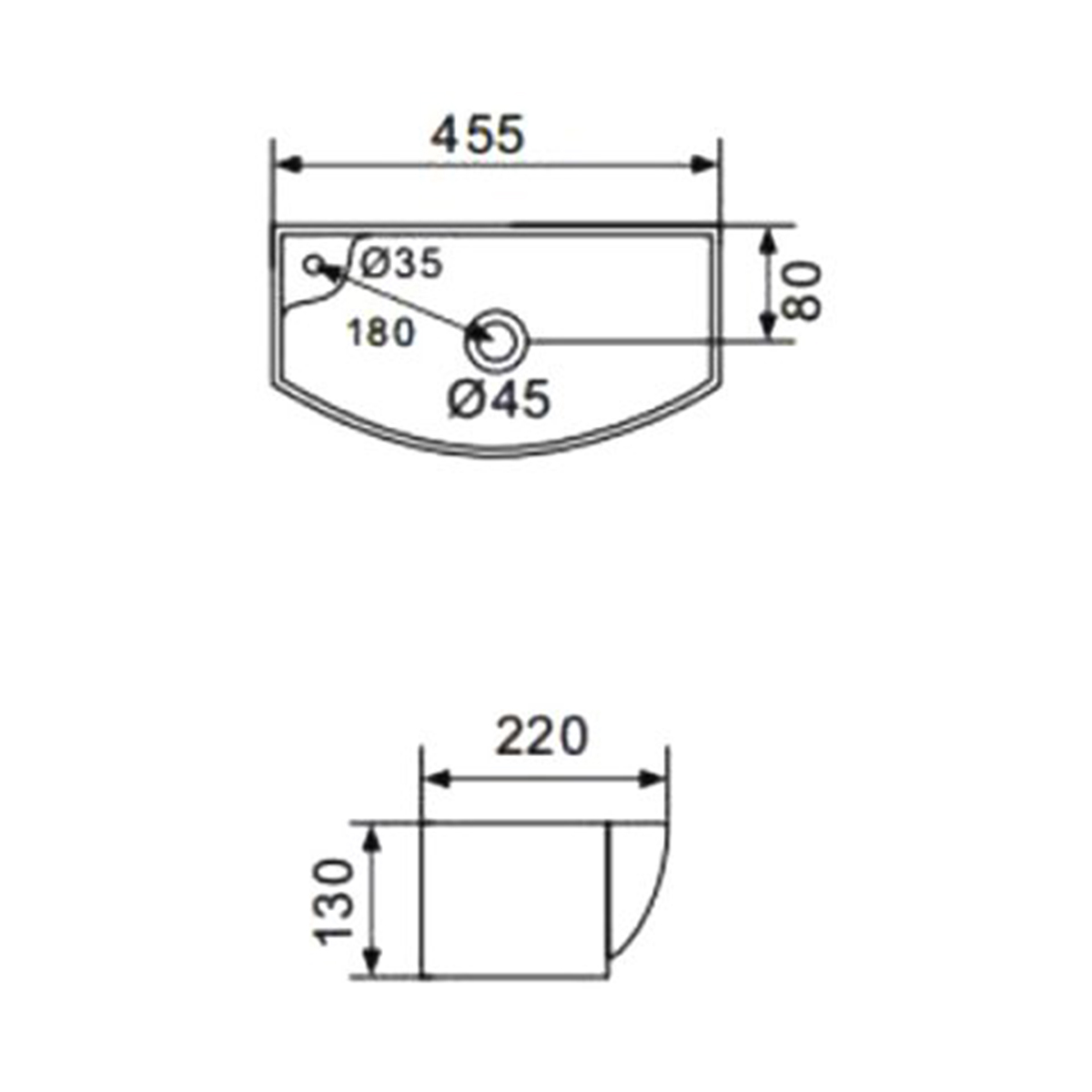 Раковина подвесная gt707l керамическая 45,5*22*13 см, белая (1) "gappo"
