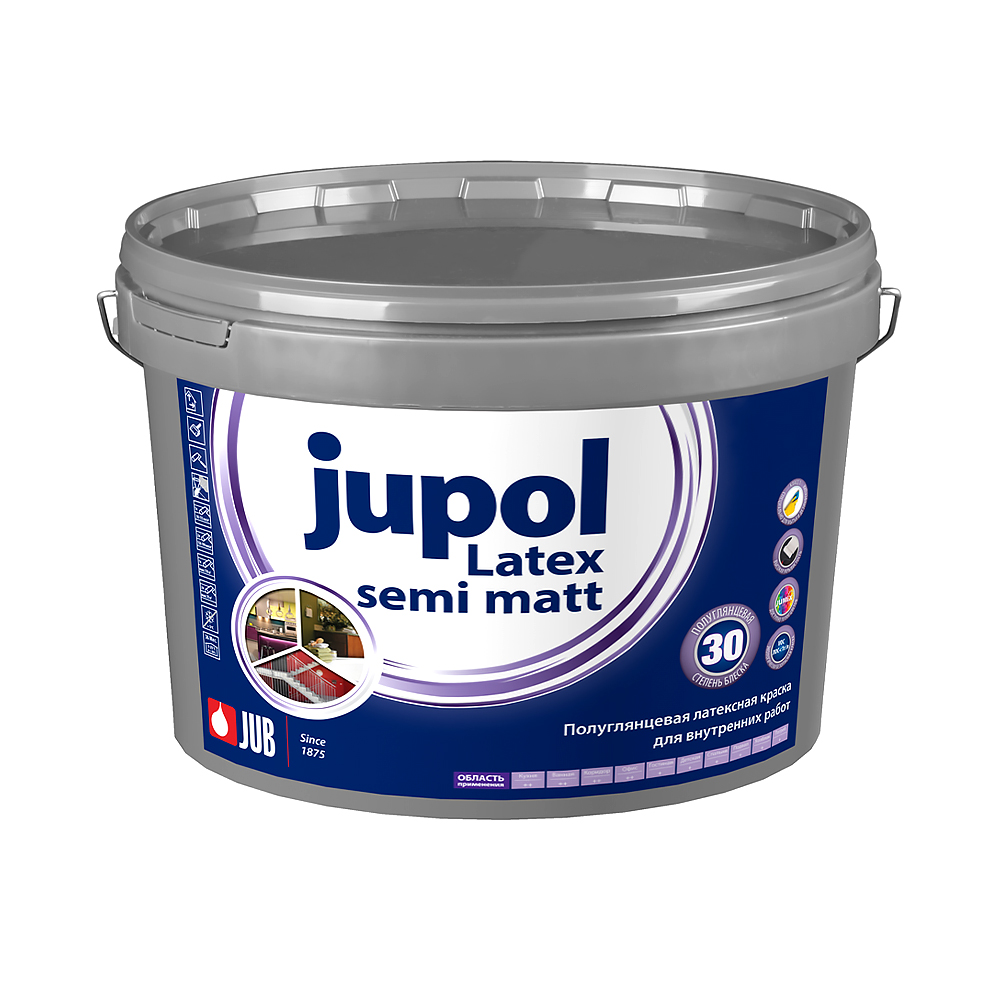 Краска в/д  "jupol latex semi matt"  латексная  для внутр. работ  база b (2000)  9,5 л (1/44) "jub"