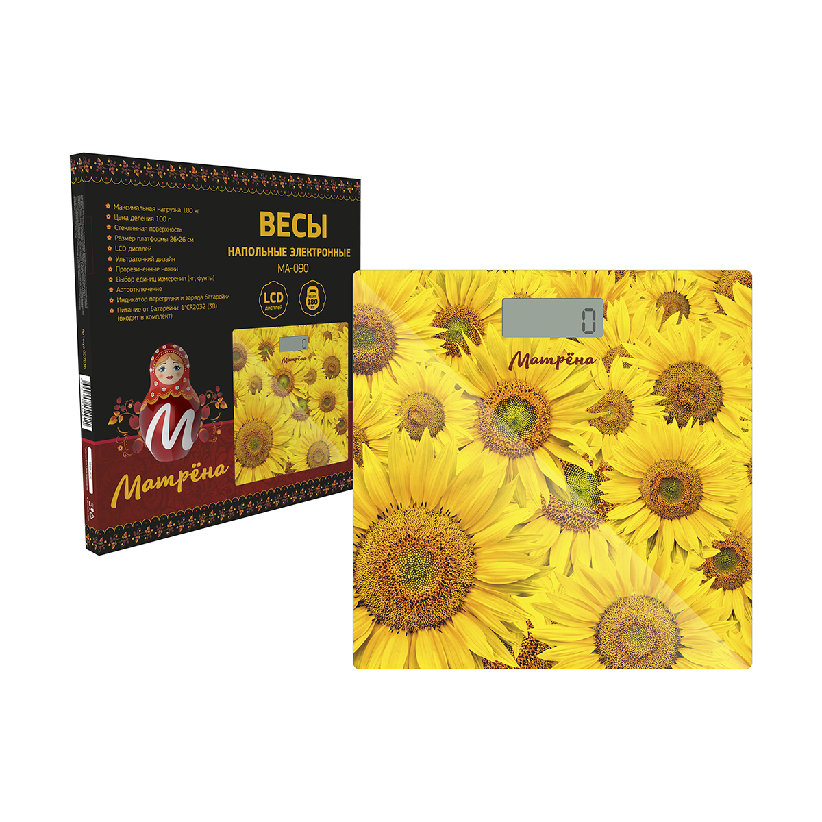 Весы напольные электронные "матрёна" ма-090 (подсолнухи) (1/8)