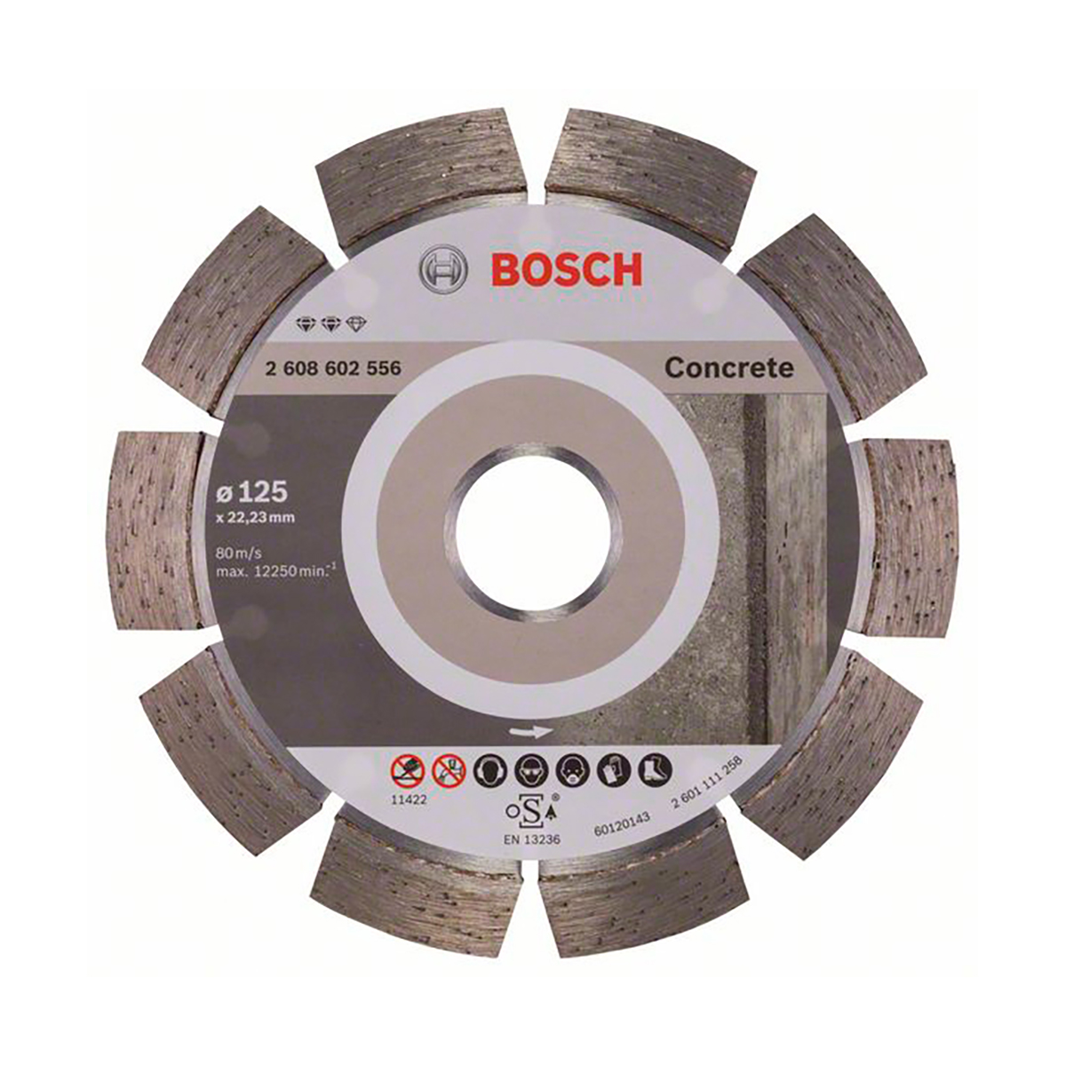 Круг отрезной алмазный по бетону 125 х 2,2 х 22,2 мм (1) "bosch" 2608602556