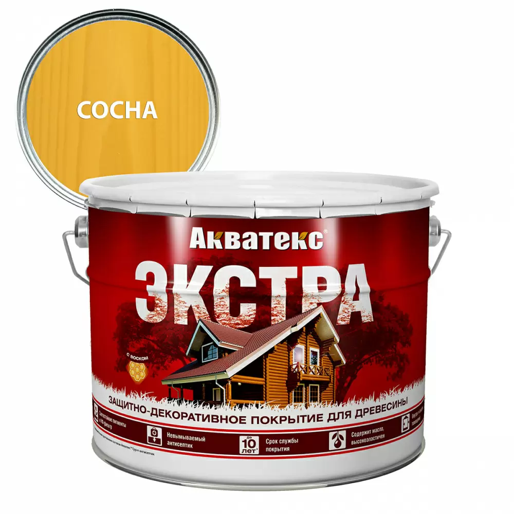 Акватекс-Экстра защитно-декоративное покрытие для древесины алкидное полуглянц, сосна (9л) new