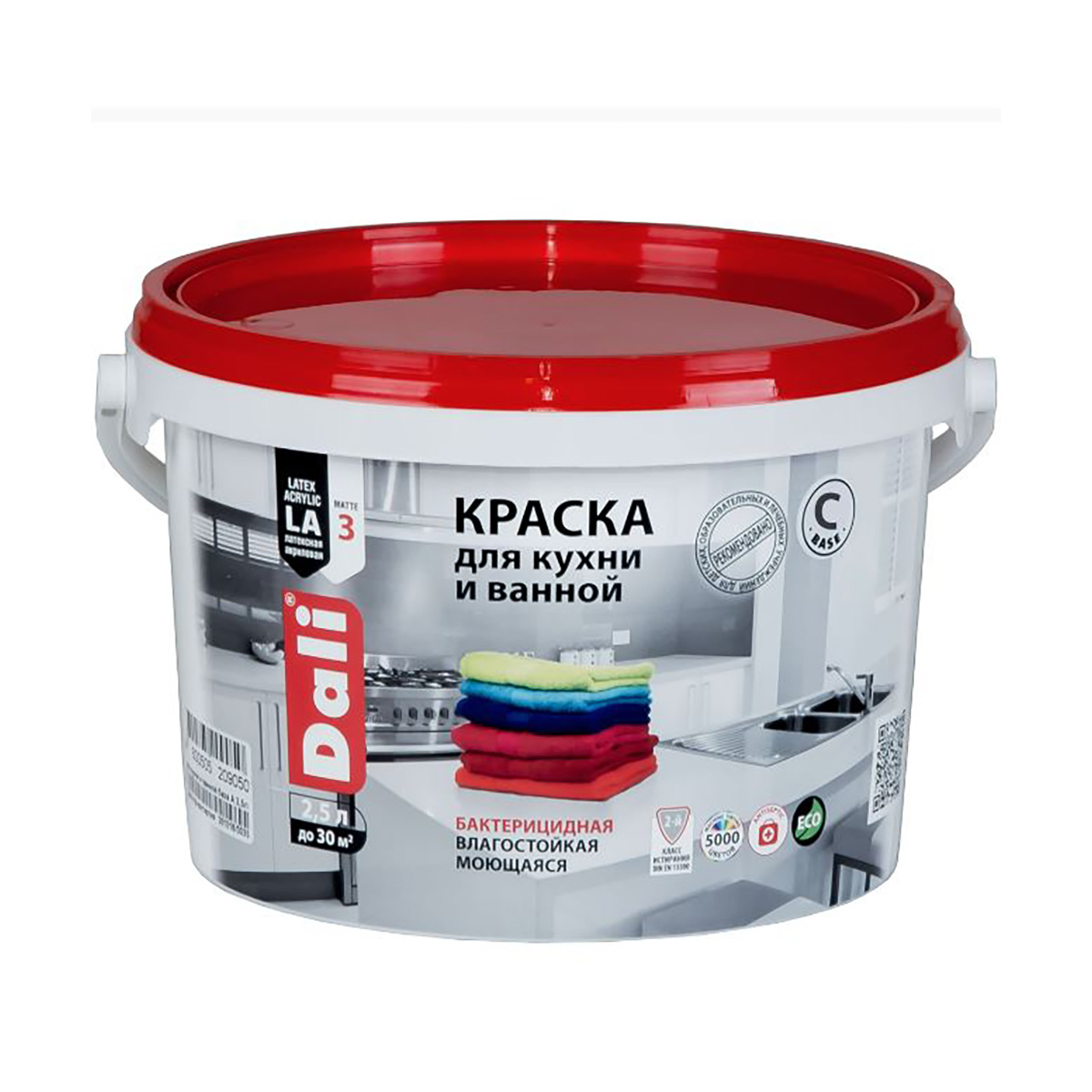 Краска латексная "dali" для кухни и ванной  база с  2,5 л (1) влагостойкая биозащитная "рогнеда"