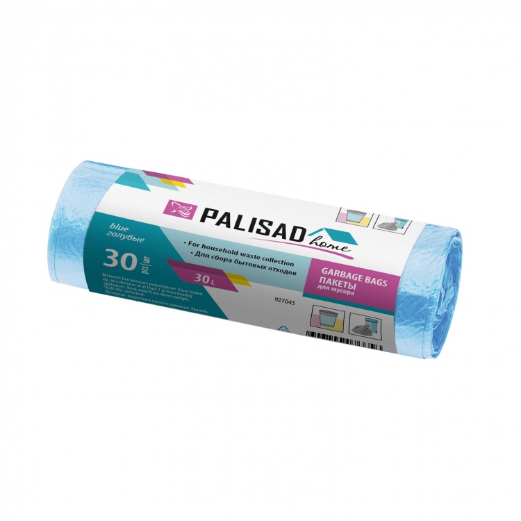 Пакеты для мусора 30 л x 30 шт. голубые, Home Palisad (927045)