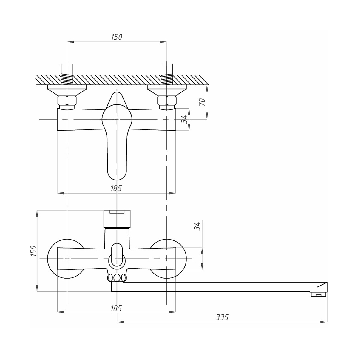 Смеситель для ванн fzs-240-b101 длинный излив (1/10) "fauzt"