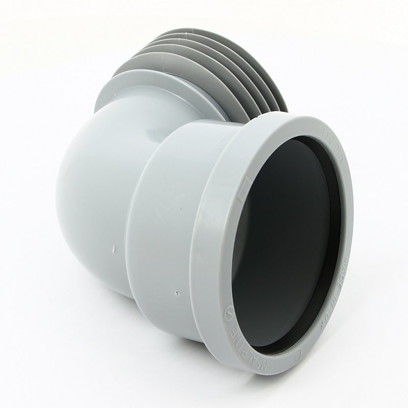 Отвод 90° канализационный d=110 мм x L175 мм с манжетой McALPINE под раструб.