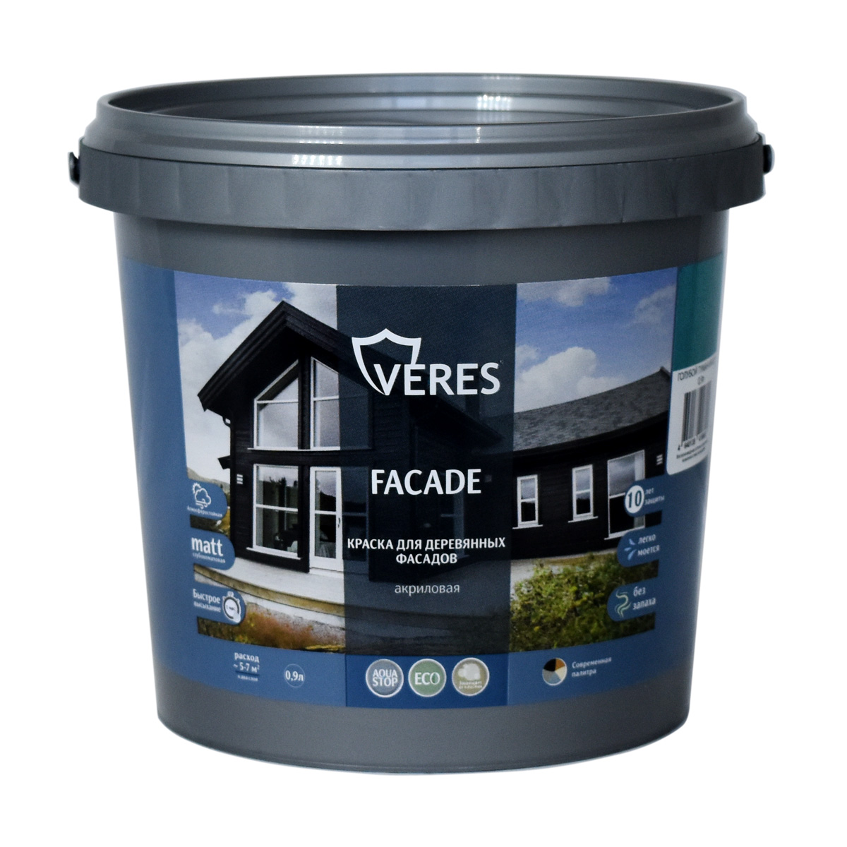 Краска "facade" для деревянных фасадов акриловая голубой туман 0,9 л (1/8) "veres"