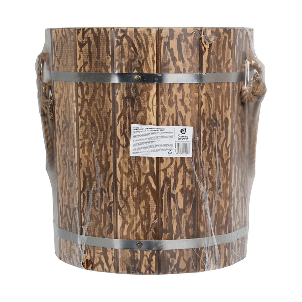 Ведро для бани и сауны 18 л с пластиковой вставкой , состаренное, липа (1) "банные штучки" 33321
