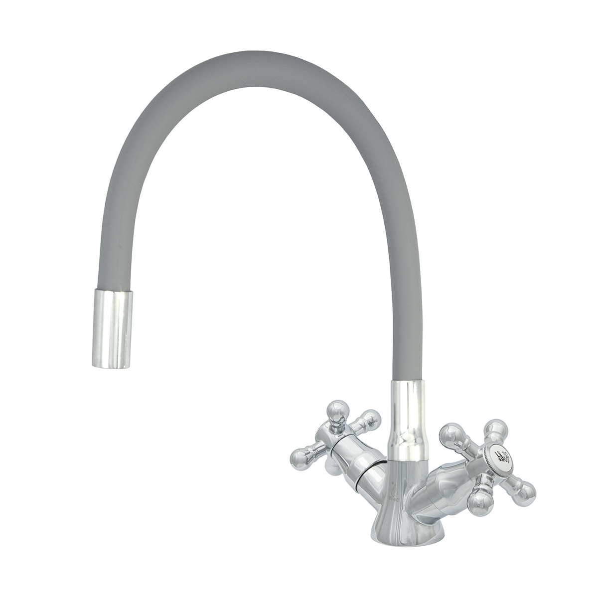 Смеситель для кухни "эко" цс-см 25г к м_крест елочка гибкий силикон. излив, двухвент. (серый) (1/10)