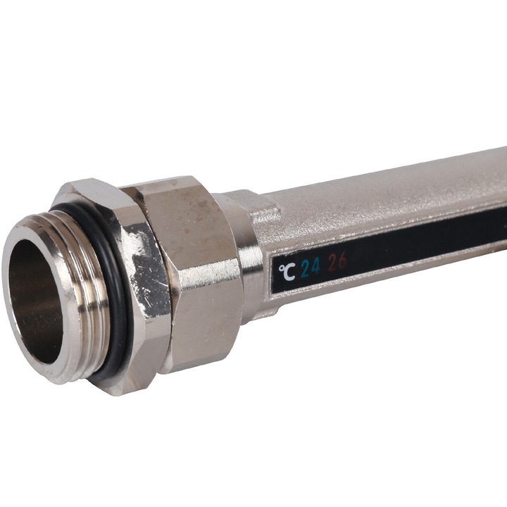 Смесительный узел STOUT 1" с ЖК термометром и термостатическим клапаном, без насоса, никелированный