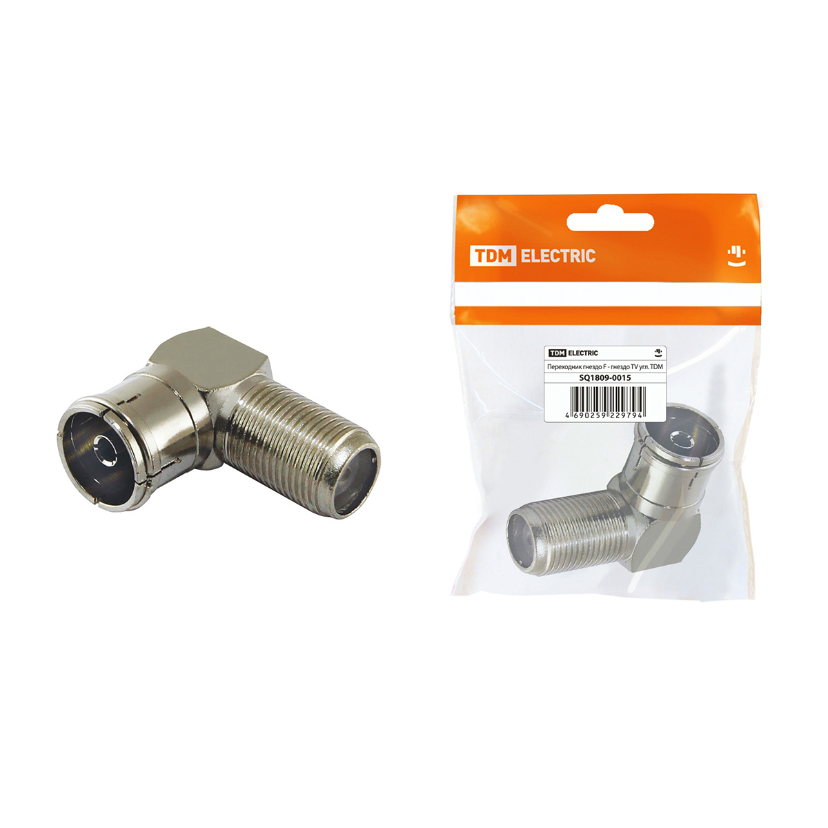 Переходник для tv угловой гнездо f - гнездо tv (100/1000) tdm sq1809-0015