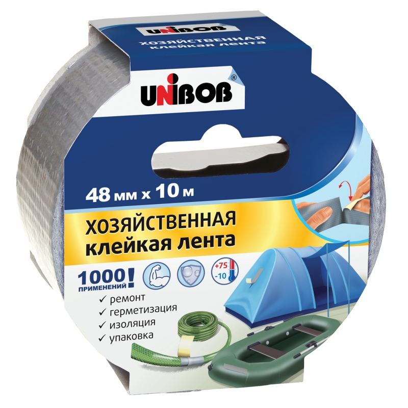 Лента клейкая хозяйств. 48 мм х 10 м серая (36) "unibob"