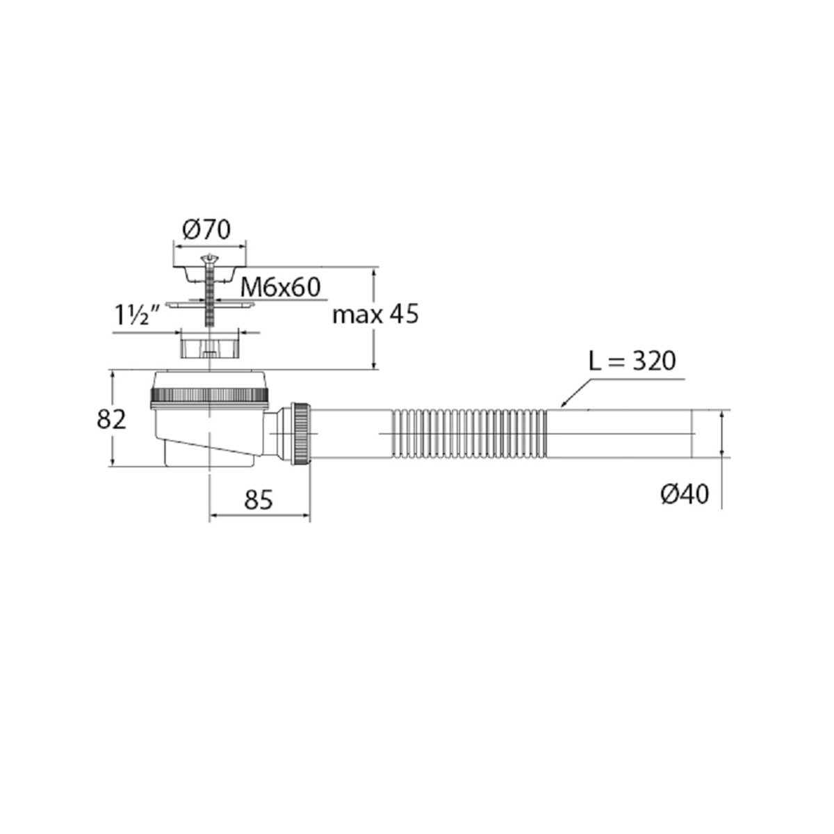 Сифон для душевого поддона "элит" с нерж. чашкой 70 мм и гофропатрубком 320 мм (1/35) "вирпласт"