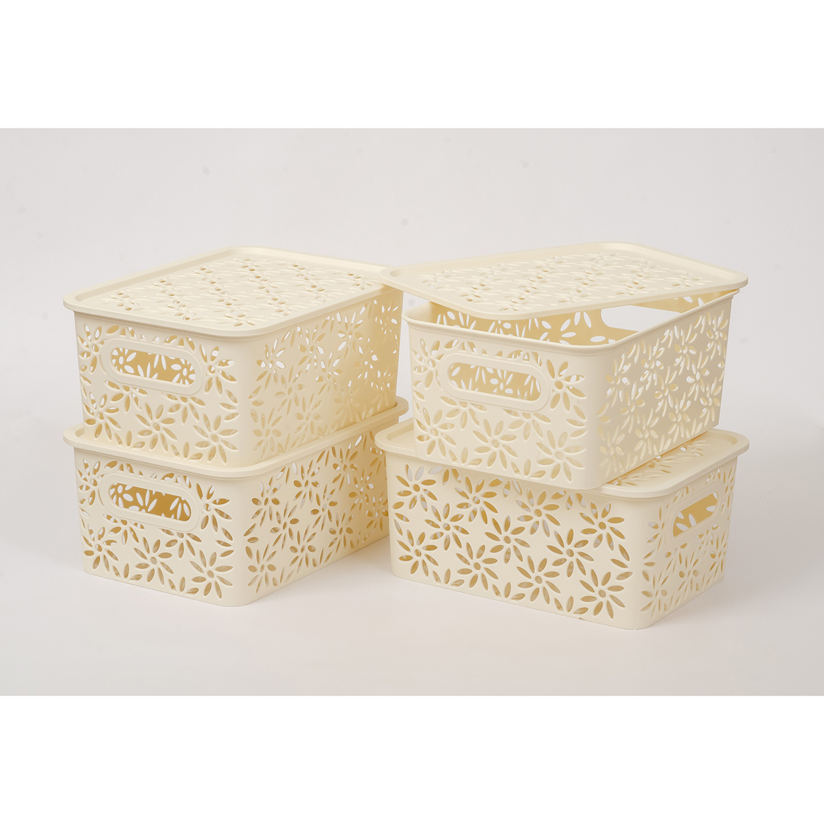 Корзина для хранения с крышкой "ромашки"  3 л  23,5*17,3*10,5 см (слоновая кость) (1/16) "виолет"