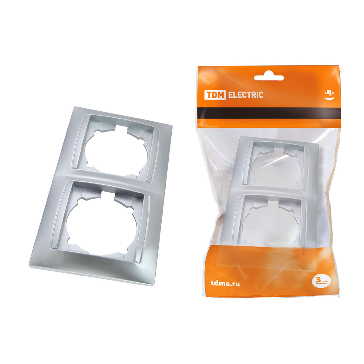 Рамка "лама" 2-х местн. горизонт. серебр. металлик (1/20/240) tdm sq1815-0230