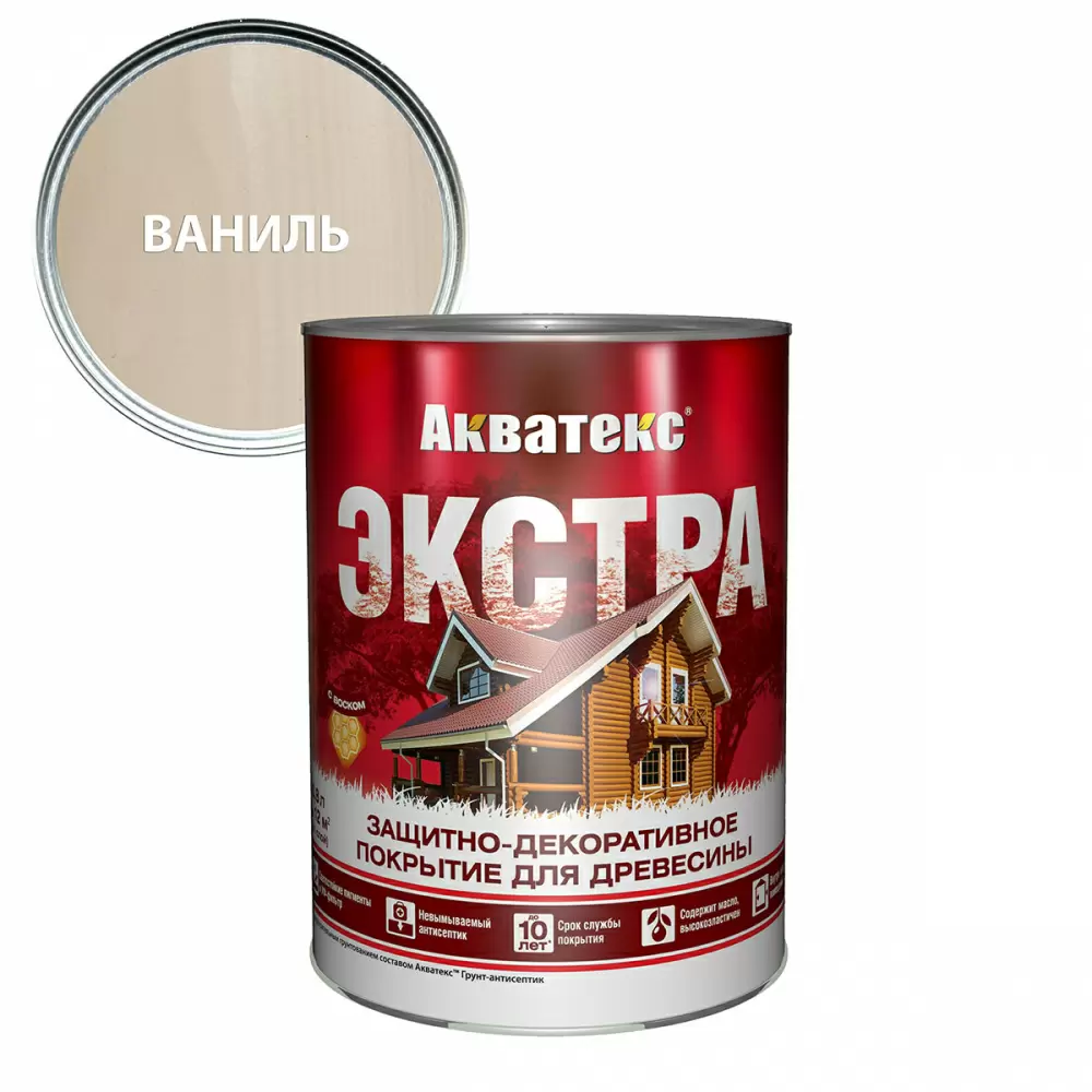 Акватекс-Экстра защитно-декоративное покрытие для древесины алкидное полуглянц, ваниль (0,8л) new