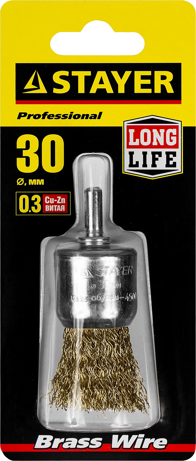 STAYER 30 мм, витая стальная латунированная проволока 0.3 мм, щетка кистевая для дрели (35113-30)
