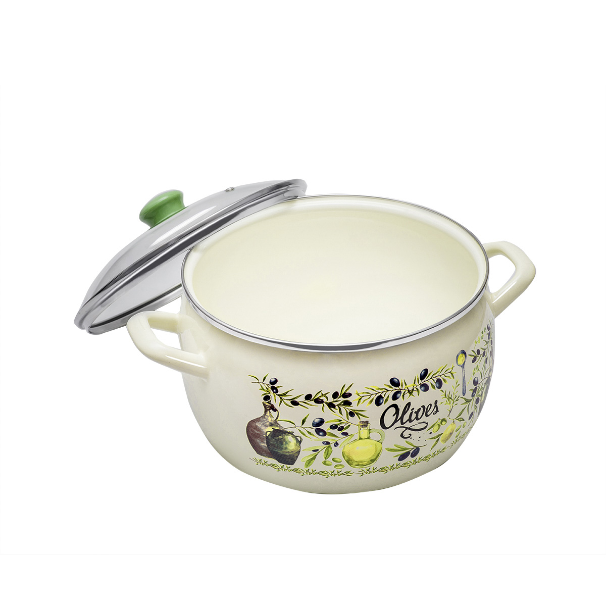 Кастрюля эмалиров. "олива" 5,3 л, 22 см стекл. крышка (1/4) "metrot"