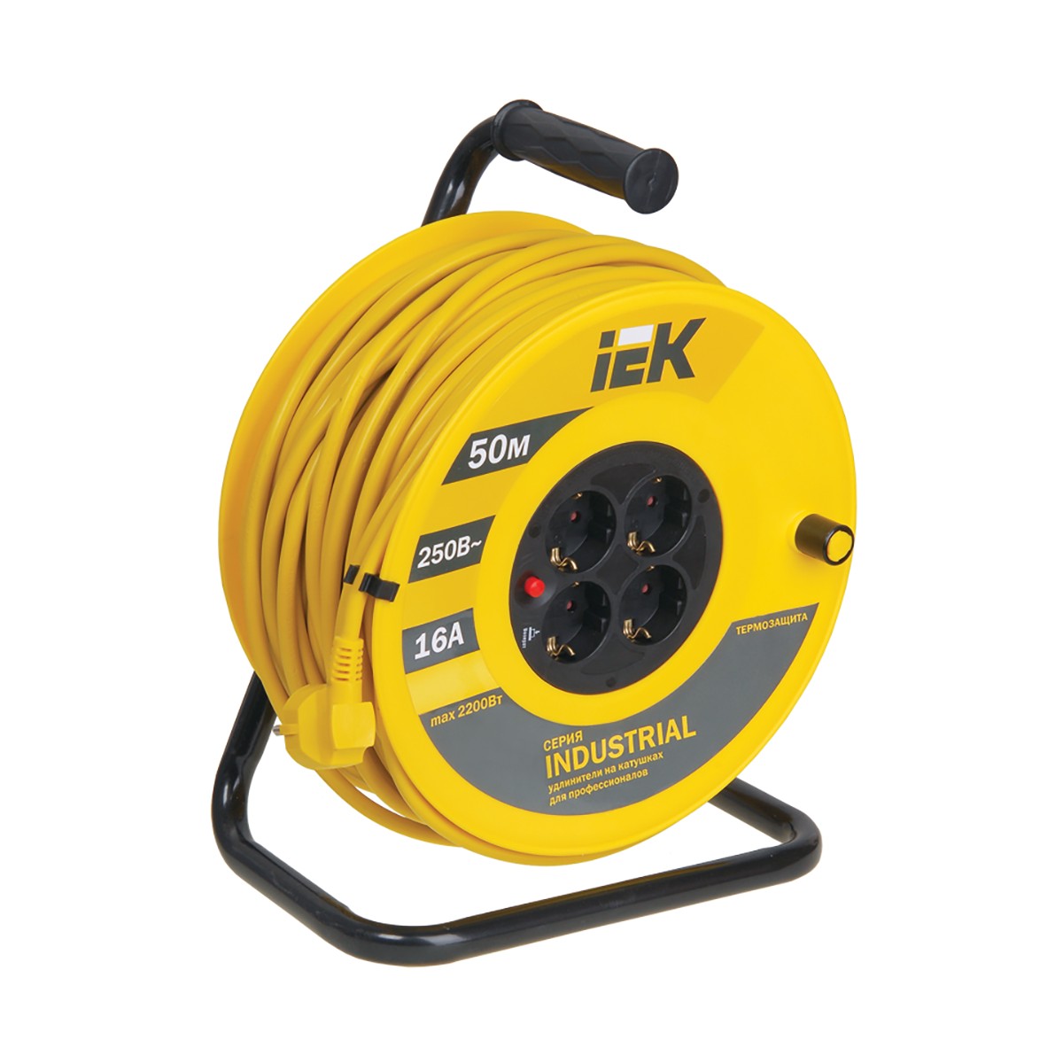 Удлинитель на катушке "industrial" с термозащ. 4 розетки, 50 м 3*1,5 мм (1) "iek"