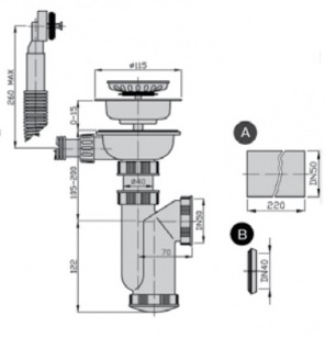 Сифон для мойки с гофропереливом и нерж. решеткой 50х40мм D=115мм M0459 MIANO