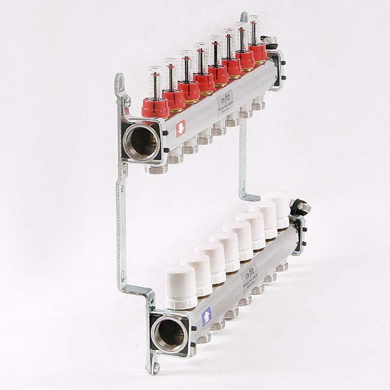 Коллекторная группа на 8 выходов UNI-FITT 1'х3/4" ЕК из нержавейки с расходомерами и воздухоотводчик