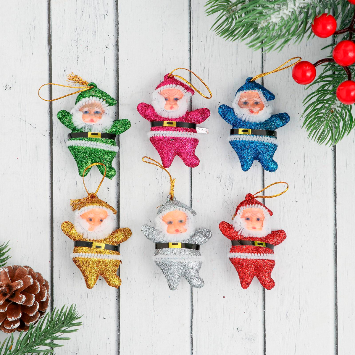 Украшение новогоднее "дед мороз в блестках с поясом" (набор 6 шт.) 6 см "зимнее волшебство" 547051