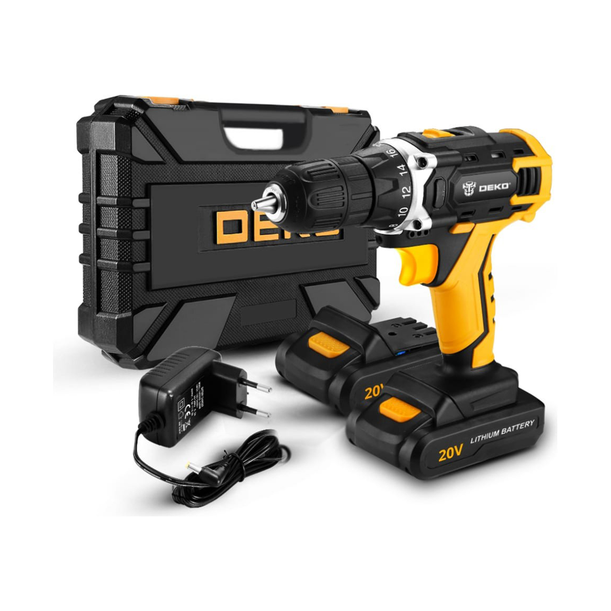 Дрель-шуруповерт аккум. dkcd20fu-li с набором инструментов 63 предм., 2 аккум. "deko" 063-4103