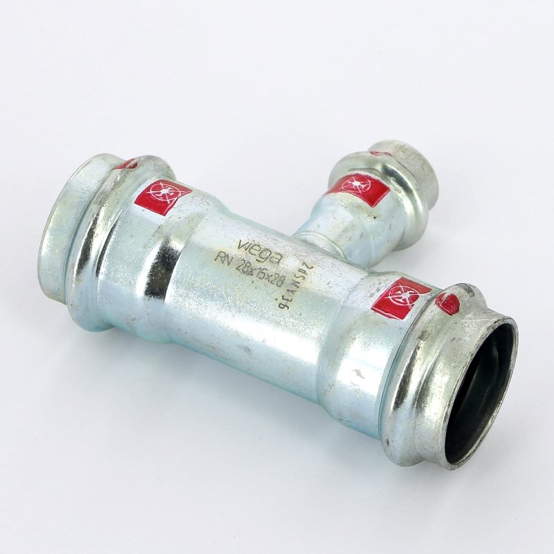 Тройник пресс 28x15x28 оцинкованная сталь Prestabo VIEGA