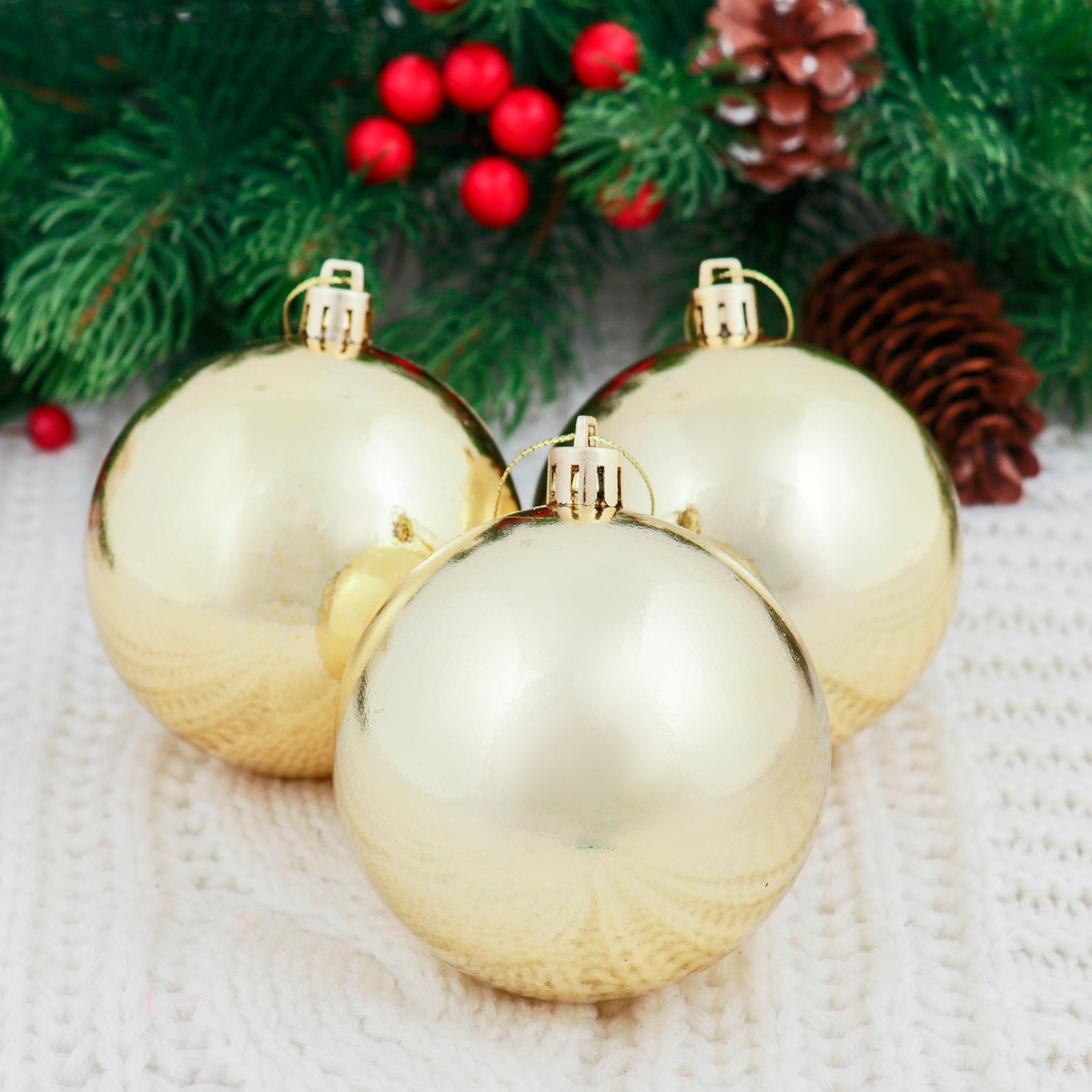 Шары новогодние d-8 см (набор 6 шт.) "глянец" золото "зимнее волшебство" 735665