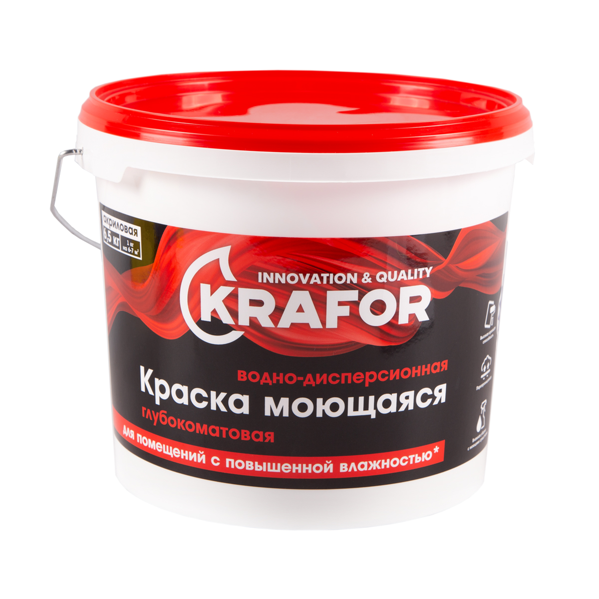 Краска в/д интер. глубокоматов. моющаяся  6,5 кг (1) "krafor"   (красн.)