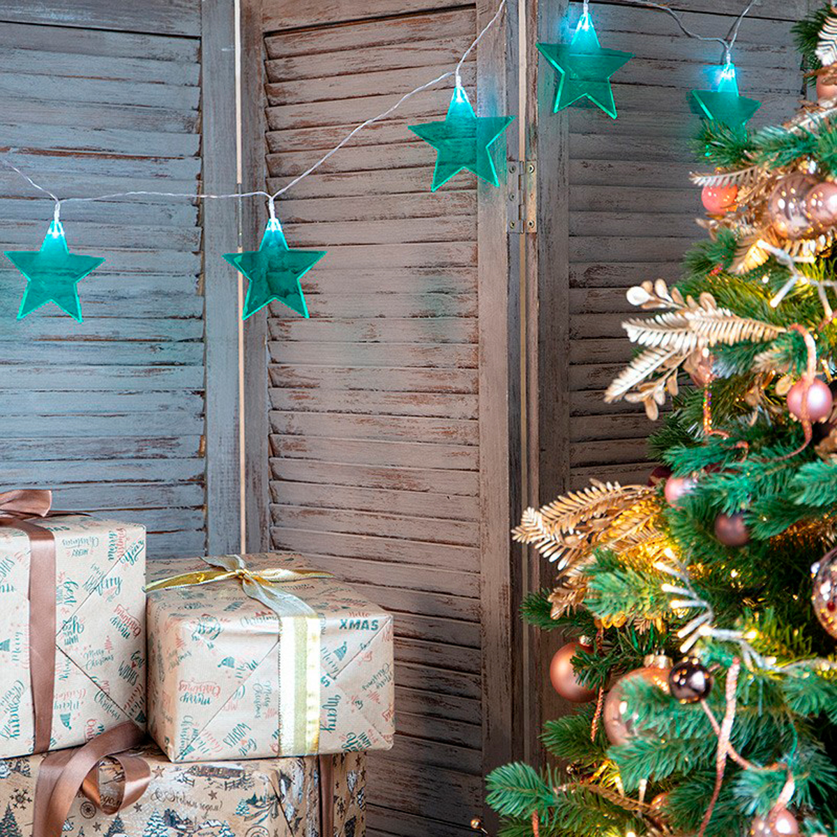 Электрогирлянда "звездопад" бирюзовая 2,25 м, 10 белых ламп (1/60) "neon-night" 304-004