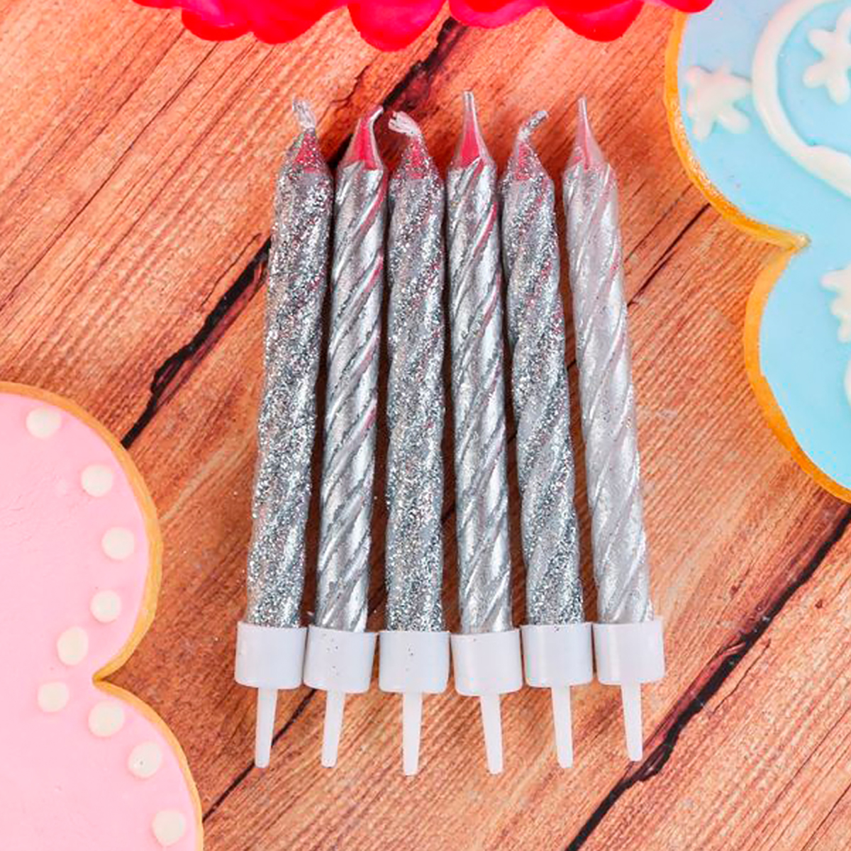 Свечи для торта "с днем рождения" набор 6 шт. (серебро) (1/100) "страна карнавалия" 1989535