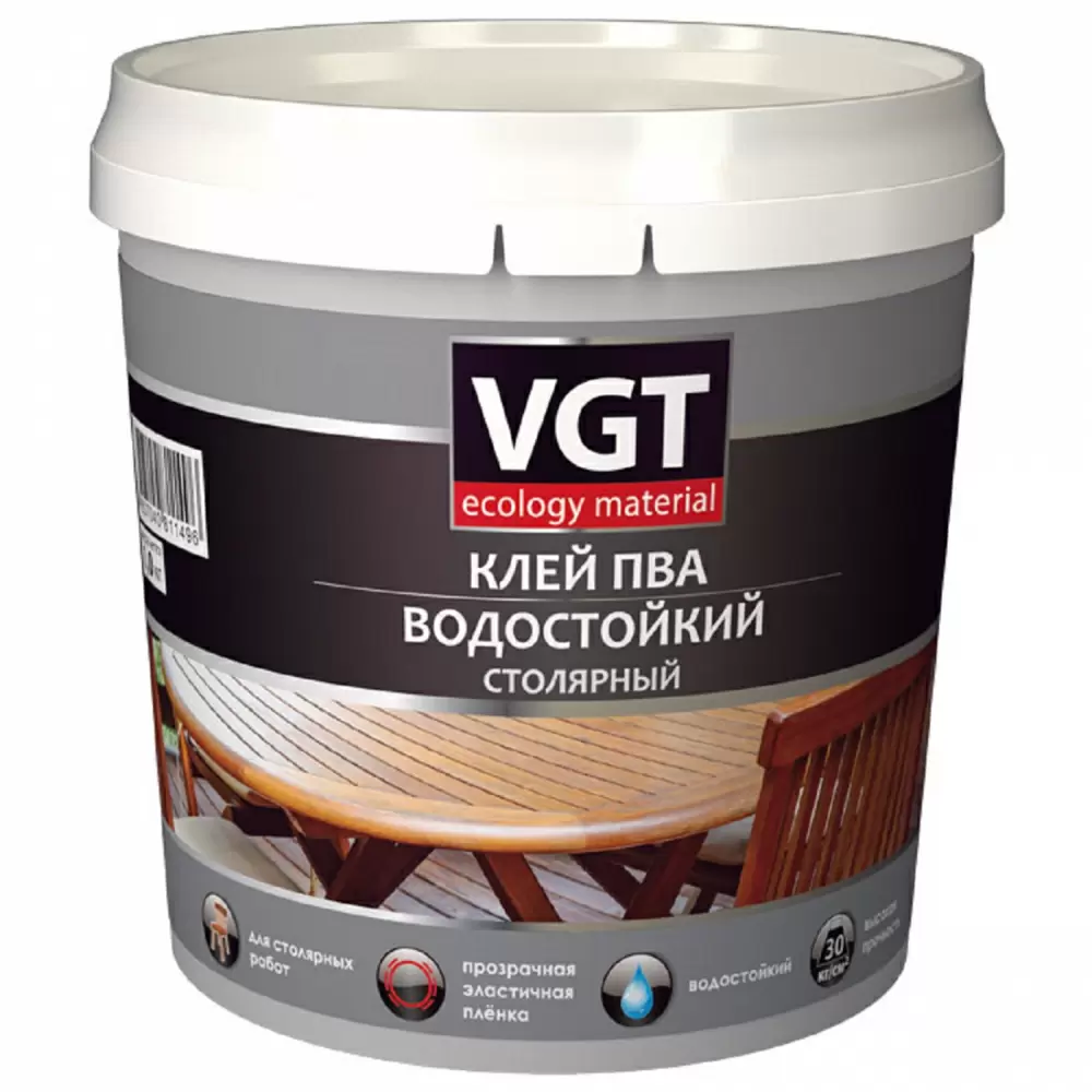 VGT ПВА КЛЕЙ ВОДОСТОЙКИЙ СТОЛЯРНЫЙ для работ по дереву, внутри и снаружи помещения (1кг)