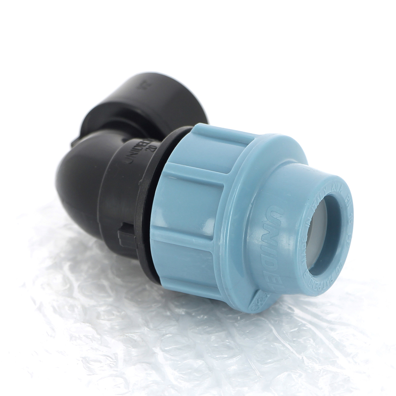 Угол-переходник обжимной ВР 20 x 1/2" для полиэтиленовых труб (ПНД) UNIDELTA