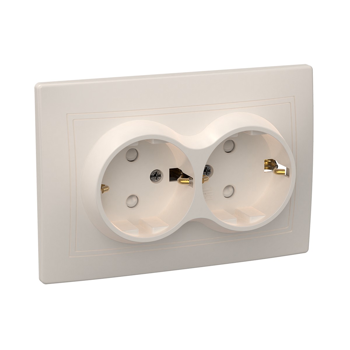 Розетка "кварта" 2-х местн. с заземл, с шторк. рсш12-3-ккм, 16а, кремовый (1/8/160) "iek"